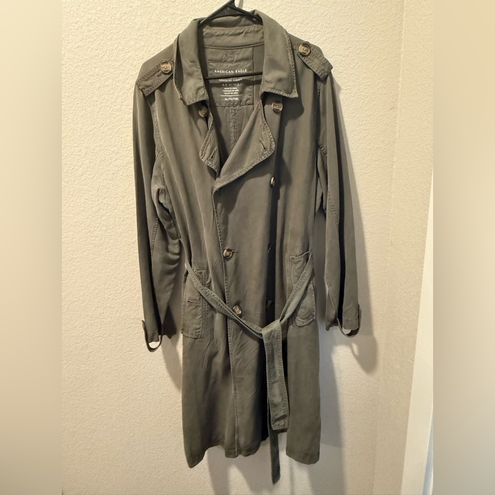 American Eagle Outfitters Olive Trench Coat - Picture 7 of 8